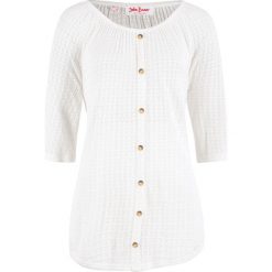 Shirt dzianinowy ażurowy bonprix biel wełny. Białe koszulki damskie bonprix, bez wzorów, z wełny, bez kołnierzyka. Za 37,99 zł.