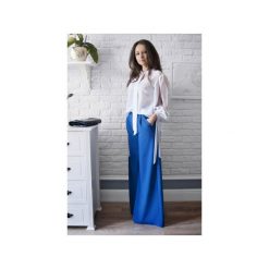 MATERIAŁOWE SPODNIE DAMSKIE Z SZEROKIMI NOGAWKAMI. Niebieskie spodnie damskie marki Bien fashion, m, bez wzorów, z tkaniny. Za 119,00 zł.