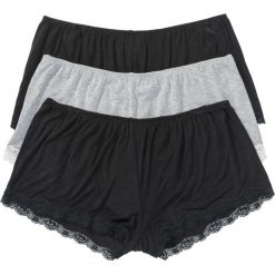 Luźniejsze bokserki z wiskozy (3 pary) bonprix czarno-jasnoszary melanż. Czarne bokserki damskie bonprix, w koronkowe wzory, z koronki. Za 53,97 zł.