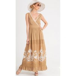 SUKIENKA LE COEUR Twinset. Pomarańczowe sukienki damskie Twinset, na imprezę, s, w koronkowe wzory, z bawełny, bez kołnierzyka, bez rękawów, maxi. Za 825,30 zł.