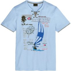 T-shirt 2 w 1 bonprix jasnoniebieski. Niebieskie koszulki męskie bonprix, s, z nadrukiem, bez kołnierzyka, bez rękawów. Za 49,99 zł.