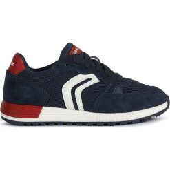 Geox - Buty dziecięce. Niebieskie trampki chłopięce Geox, bez wzorów, ze skóry, sportowe, z okrągłym noskiem, na sznurówki. Za 279,90 zł.