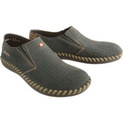 RIEKER B2487-14 blue, półbuty/mokasyny męskie. Niebieskie mokasyny męskie Rieker, bez wzorów, bez zapięcia. W wyprzedaży za 242,90 zł.
