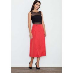 Czerwona Spódnica Trapezowa Midi z Kieszeniami. Czerwone spódniczki damskie Molly.pl, do pracy, s, bez wzorów, eleganckie, długie, midi, trapezowe. Za 119,90 zł.