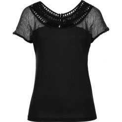 Shirt z koronką bonprix czarny. Czarne koszulki damskie marki bonprix, w koronkowe wzory, z koronki, bez kołnierzyka, bez rękawów. Za 79,99 zł.