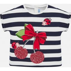 Mayoral - T-shirt dziecięcy 68-98 cm. Niebieskie bluzki dziewczęce Mayoral, z nadrukiem, z elastanu, z okrągłym kołnierzem, z krótkim rękawem, krótkie, bez kaptura. Za 69,90 zł.