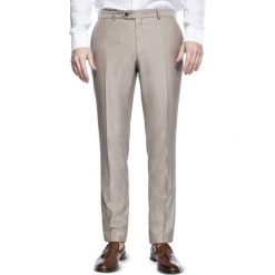 Spodnie LEONARDO GDES900228. Brązowe spodnie garniturowe męskie Giacomo Conti, bez wzorów, z jedwabiu, eleganckie. Za 599,00 zł.