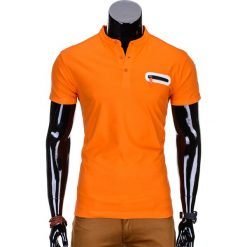 T-SHIRT MĘSKI BEZ NADRUKU S665 - POMARAŃCZOWY. Brązowe t-shirty męskie z nadrukiem Ombre Clothing, m, z bawełny, ze stójką. Za 35,00 zł.