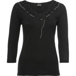Sweter bonprix czarny. Czarne swetry klasyczne damskie bonprix, z dzianiny, z dekoltem w serek. Za 54,99 zł.