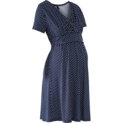 Sukienka ciążowa i do karmienia, shirtowa, krótki rękaw bonprix ciemnoniebiesko-biały w kropki. Białe sukienki ciążowe bonprix, w kropki, mini. Za 109,99 zł.