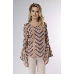 Brązowa Wizytowa Bluzka z Hiszpańskim Rękawem. Pomarańczowe bluzki damskie Molly.pl, s, bez wzorów, z jeansu, eleganckie, z okrągłym kołnierzem, z długim rękawem. Za 128,90 zł.
