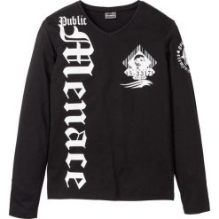 Shirt z długim rękawem Slim Fit bonprix czarny. Czarne koszulki męskie bonprix, xl, bez wzorów, z dekoltem w serek, z długim rękawem, długie. Za 21,99 zł.