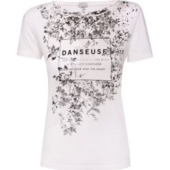 T-shirt DEHA DANCE. Białe t-shirty damskie Deha, z nadrukiem, z bawełny, z okrągłym kołnierzem. W wyprzedaży za 84,00 zł.