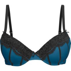 Biustonosz usztywniany bonprix niebieskozielony morski - czarny. Niebieskie biustonosze bonprix, w koronkowe wzory, z koronki. Za 44,99 zł.