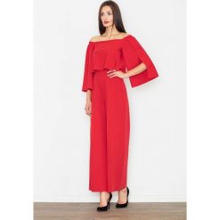 Czerwony Elegancki Kombinezon 2w1 z Odkrytymi Ramionami. Czerwone kombinezony eleganckie Molly.pl, l, z tkaniny, z klasycznym kołnierzykiem, długie. Za 219,90 zł.