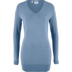 Długi sweter bonprix matowy niebieski. Niebieskie swetry klasyczne damskie bonprix, z dzianiny. Za 59,99 zł.