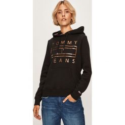 Tommy Jeans - Bluza. Czarne bluzy damskie Tommy Jeans, s, z nadrukiem, z bawełny, bez rękawów, z kapturem. Za 399,90 zł.