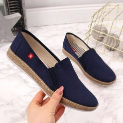 Espadryle damskie slip on granatowe Big Star FF276036 - granatowy. Niebieskie espadryle damskie BIG STAR, bez wzorów, bez obcasa. Za 99,99 zł.