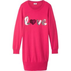 Sukienka dziewczęca dzianinowa z cekinami bonprix różowy hibiskus. Różowe sukienki dziewczęce bonprix, z napisami, z bawełny, bez rękawów. Za 74,99 zł.