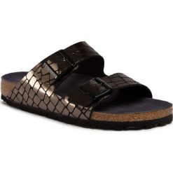 Klapki BIRKENSTOCK - Arizona Bs 1016045 Gator Gleam Black. Czarne klapki damskie Birkenstock, bez wzorów, ze skóry ekologicznej, bez obcasa. Za 299,00 zł.