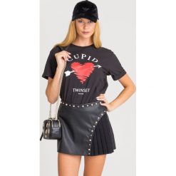 T-SHIRT Twinset. Czarne t-shirty damskie Twinset, s, z nadrukiem, z bawełny, z okrągłym kołnierzem. Za 154,50 zł.