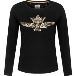 T-shirt AERONAUTICA MILITARE Czarny. Czarne t-shirty damskie marki Aeronautica Militare, moro, militarne, bez kołnierzyka. W wyprzedaży za 186,00 zł.
