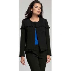Czarny Elegancki Pudełkowy Żakiet bez Zapięcia z Falbankami. Czarne marynarki i żakiety damskie Molly.pl, l, eleganckie. Za 137,90 zł.