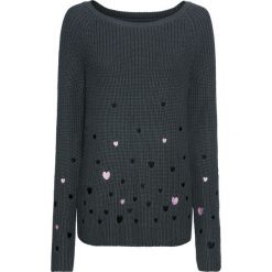 Swetry klasyczne damskie: Sweter w serca bonprix antracytowy wzorzysty