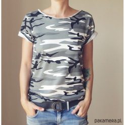Tshirt szare moro Oversize S-XXL. Szare bluzki damskie Pakamera, s, moro, bez kołnierzyka. Za 75,00 zł.