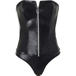Gorset + stringi (2 części) bonprix czarny. Czarne bluzki body bonprix, z materiału. Za 99,99 zł.
