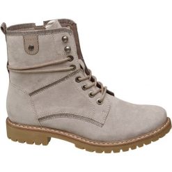 Botki Highland Creek szarobrązowe. Szare botki damskie marki Highland Creek, z materiału, bez obcasa, na obcasie, na sznurówki. Za 159,90 zł.