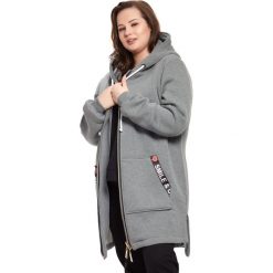 Płaszcz dresowy z lampasami Helena w kolorze szarym XXL. Szare płaszcze damskie Moda Size Plus Iwanek, na wiosnę, s, z aplikacjami, z elastanu. Za 199,90 zł.