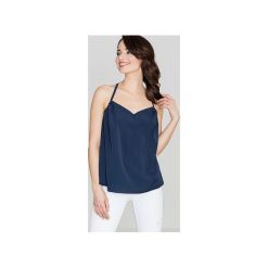 Bluzka K392 Granat. Niebieskie bluzki damskie Lenitif, xl, bez wzorów, z falbankami, bez rękawów. Za 99,00 zł.