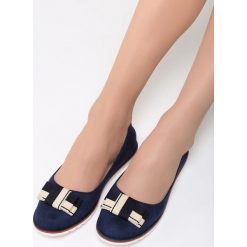 Granatowe Balerinki Lilium. Niebieskie baleriny damskie lakierowane Born2be, z materiału, na obcasie. Za 54,99 zł.