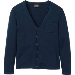 Sweter rozpinany z lnem bonprix ciemnoniebieski. Niebieskie swetry męskie bonprix, s, bez wzorów, z dzianiny. Za 109,99 zł.