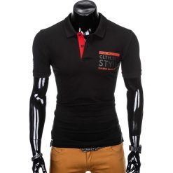Koszulka męska polo z nadrukiem S904 - czarna. Czarne koszulki męskie Ombre Clothing, s, z nadrukiem, bez rękawów. Za 34,99 zł.