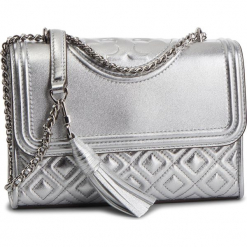 Torebka TORY BURCH - Fleming Metallic Small Convertible Shoulder Bag 52340 Silver 040. Szare torebki klasyczne damskie Tory Burch, bez wzorów, ze skóry, wizytowe, bez dodatków. Za 2039,00 zł.