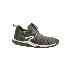 Buty damskie do szybkiego marszu PW 140 kolor khaki/różowy. Brązowe buty sportowe damskie marki NEWFEEL, bez wzorów, z poliesteru, sportowe, trekkingowe. Za 69,99 zł.
