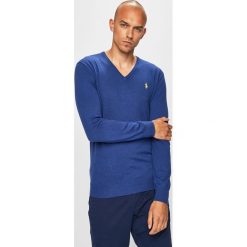 Polo Ralph Lauren - Sweter. Niebieskie swetry męskie Polo Ralph Lauren, s, bez wzorów, z bawełny, polo, bez kaptura. W wyprzedaży za 499,90 zł.