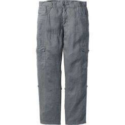 Spodnie lniane bojówki z wywijanymi nogawkami Regular Fit bonprix dymny szary. Szare spodnie męskie bonprix, m, bez wzorów. Za 134,99 zł.