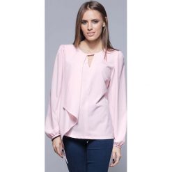 Bluzki damskie: Różowa Elegancka Wizytowa Bluzka z Asymetryczną Falbanką