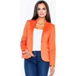 Pomarańczowy Elegancki Żakiet o Klasycznym Kroju. Pomarańczowe marynarki damskie marki Molly.pl, xxl, bez wzorów, z tkaniny. Za 123,90 zł.