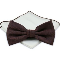 Elegancka Brązowa Mucha z Białą Poszetką -CHATTIER- Męska, w Drobny Wzór MUCH0455. Pomarańczowe muszki męskie Chattier, na imprezę, w paski, eleganckie. Za 44,00 zł.