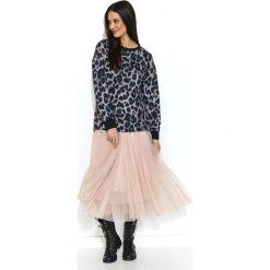 Beżowa Klasyczna Bluza w Zwierzęcy Wzór. Brązowe bluzki damskie Molly.pl, m, bez wzorów, z dzianiny, klasyczne, z kontrastowym kołnierzykiem, bez rękawów. Za 119,90 zł.