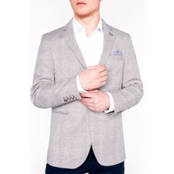 Marynarka męska casual M92 - brązowa. Pomarańczowe marynarki męskie Ombre Clothing, s, bez wzorów, z bawełny, casualowe. Za 119,00 zł.