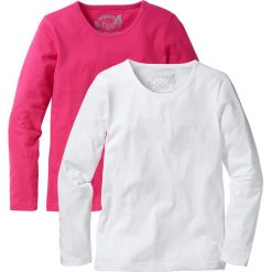 Koszulka z długim rękawem (2 szt.) bonprix ciemnoróżowy + biały. Białe t-shirty damskie bonprix, bez wzorów, bez kołnierzyka, z długim rękawem, długie, bez kaptura. Za 33,98 zł.