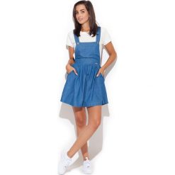 Niebieska Super Modna Sukienka z Szelkami. Niebieskie sukienki damskie Molly.pl, na jesień, xl, bez wzorów, z bawełny, sportowe, bez kołnierzyka, bez rękawów, rozkloszowane. Za 119,90 zł.
