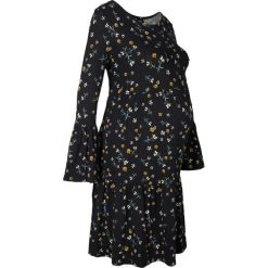 Sukienka ciążowa z dżerseju w kwiaty bonprix czarny w kwiaty. Czarne sukienki damskie bonprix, w kwiaty, z dżerseju, z okrągłym kołnierzem, moda ciążowa, z długim rękawem, długie, rozkloszowane. Za 69,99 zł.