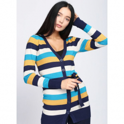 Granatowo-Biały Sweter Miracles. Białe swetry rozpinane damskie Born2be, l. Za 29,99 zł.