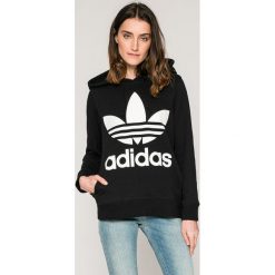 Adidas Originals - Bluza. Czarne bluzy damskie adidas Originals, z nadrukiem, z elastanu, bez rękawów, z kapturem. W wyprzedaży za 199,90 zł.